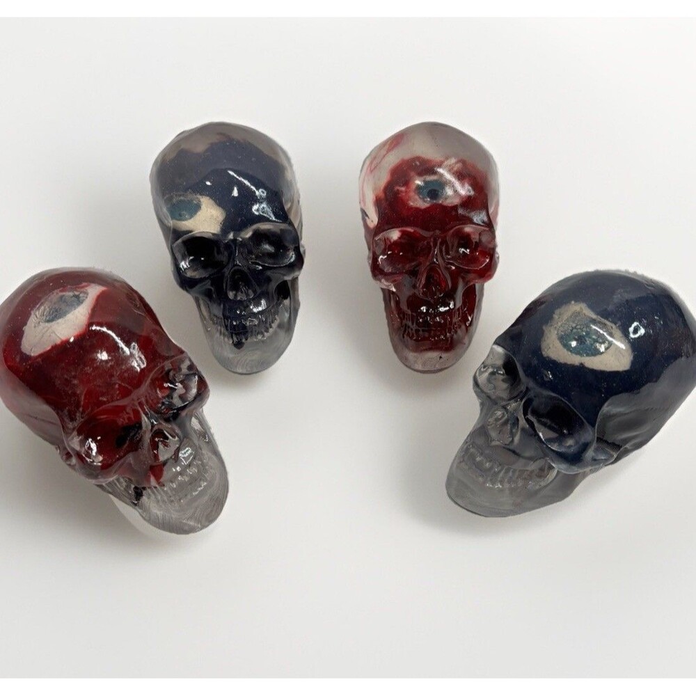 Christian Lacroix Skull  Set of 4 Decor Red Blue Resin Gothic Halloween Boxed